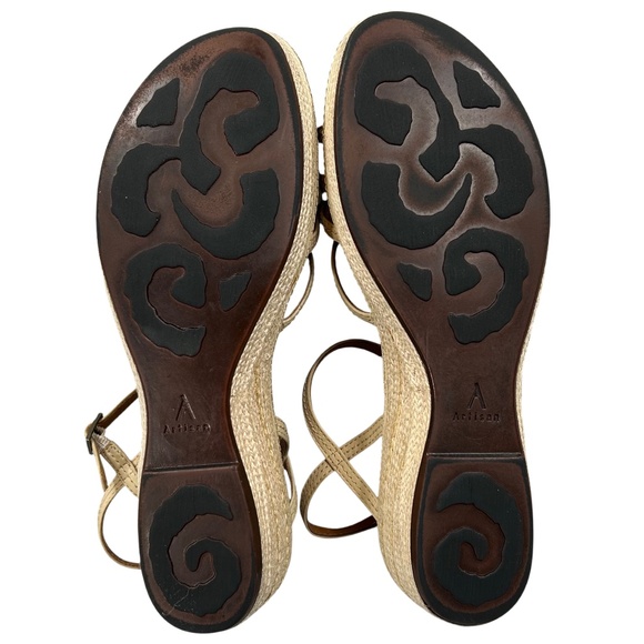 Clarks Artisan Collection Espadrille Tan Strappy Rope Wedge Sandals Size 11 - Picture 6 of 13